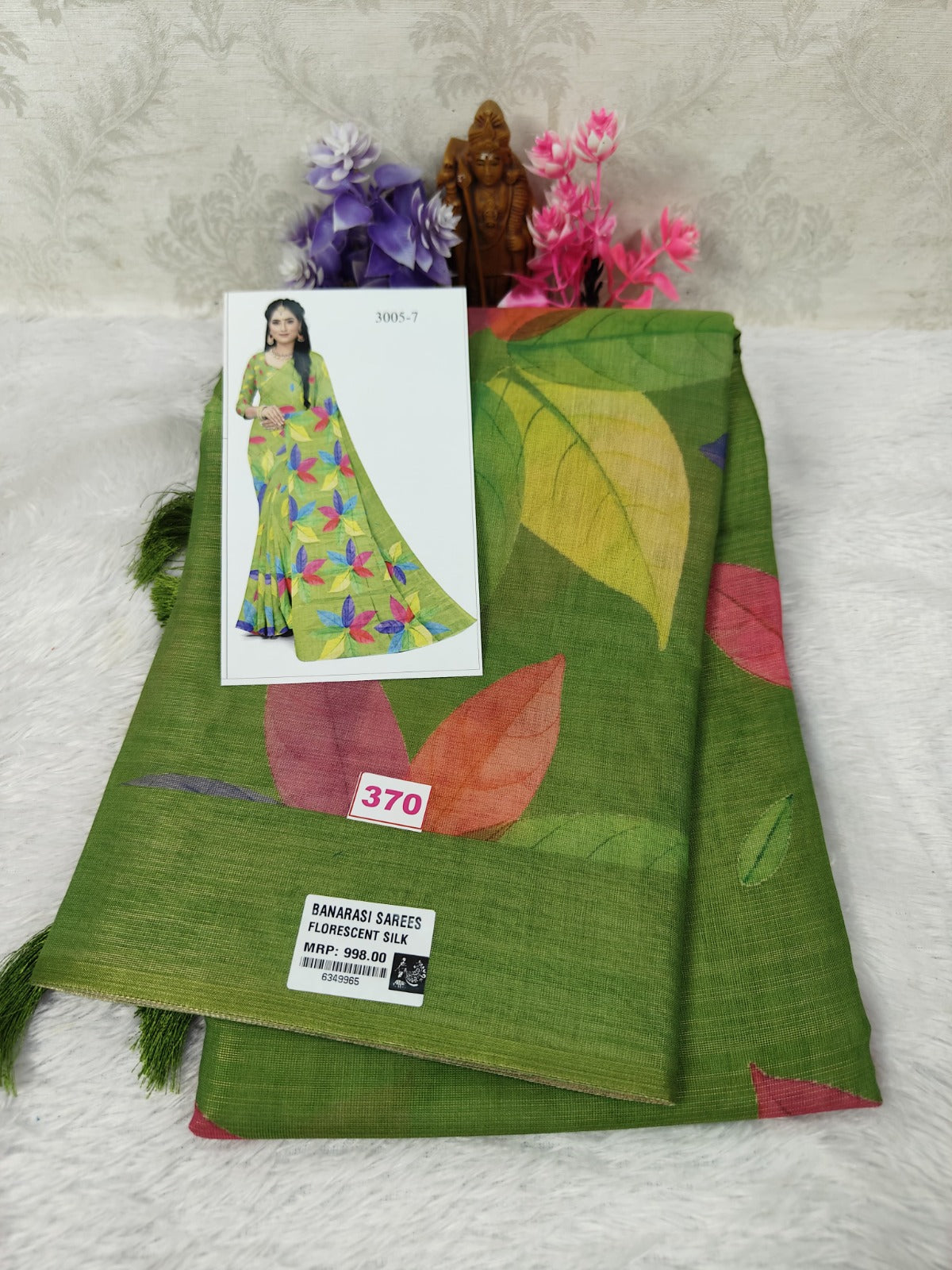 Banarasi fluorescent Silk with Multi colour Digital Print(370)
