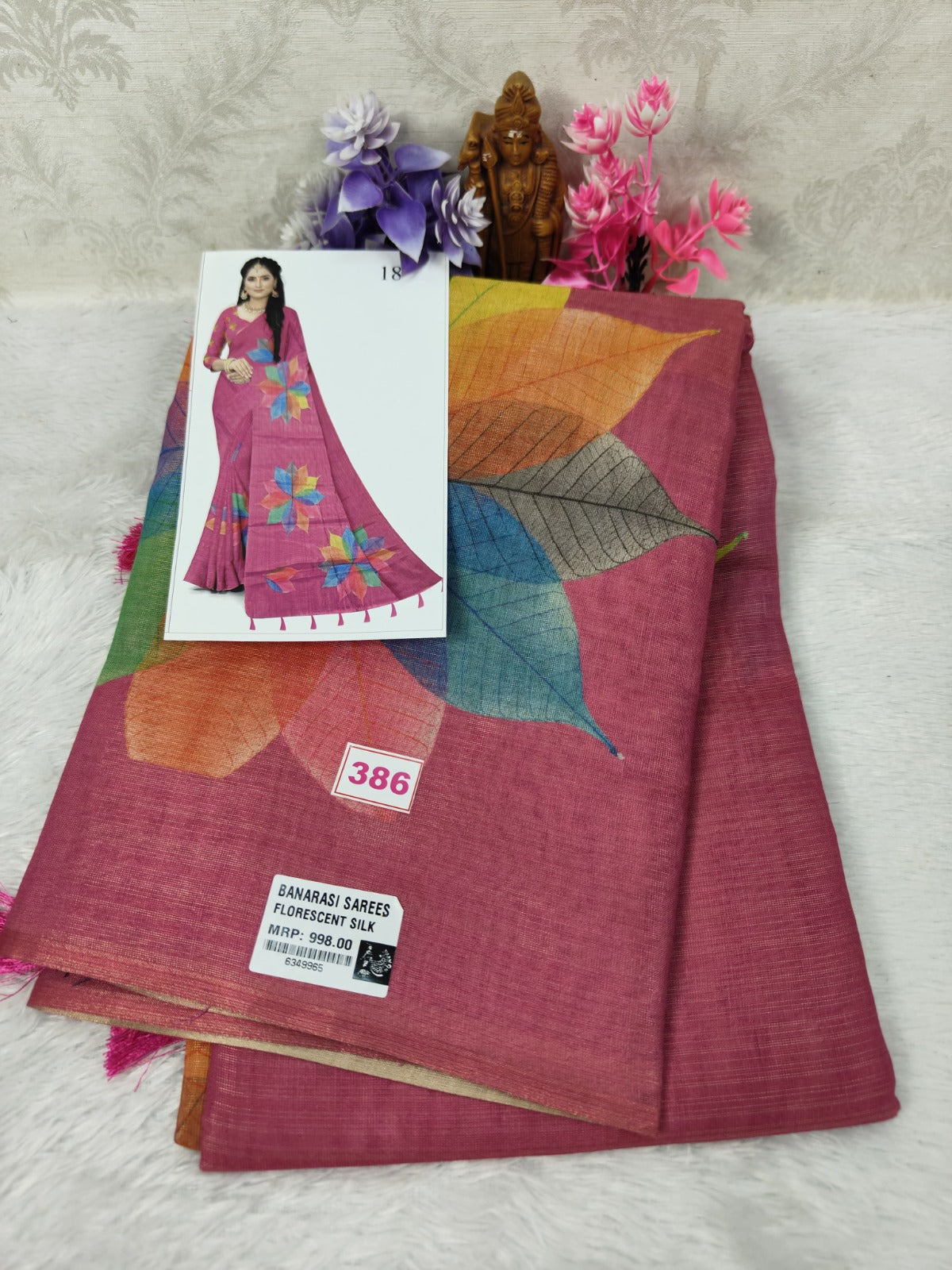 Banarasi fluorescent Silk with Multi colour Digital Print(386)