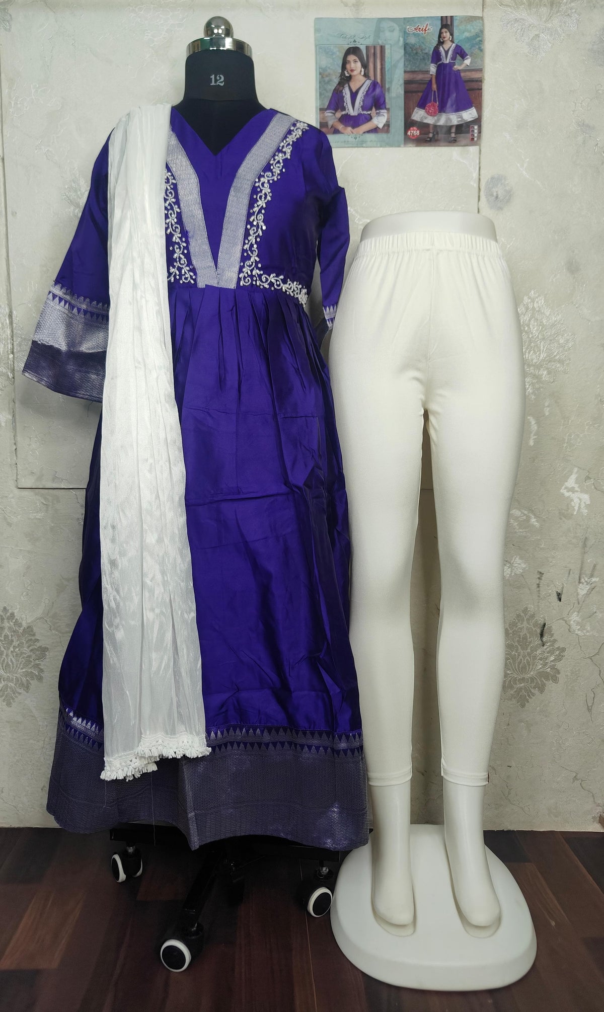 Traditional silk Anarkali with Aari work PURPLE