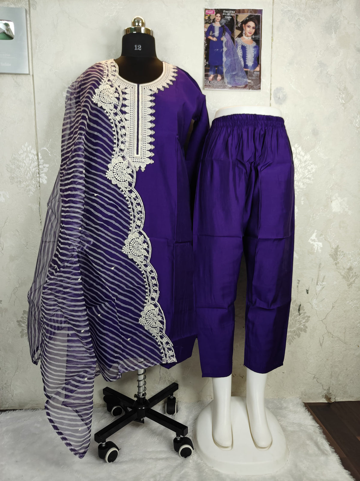 SILK KURTA SET WITH ORGANZA DUPATTA(Purple)
