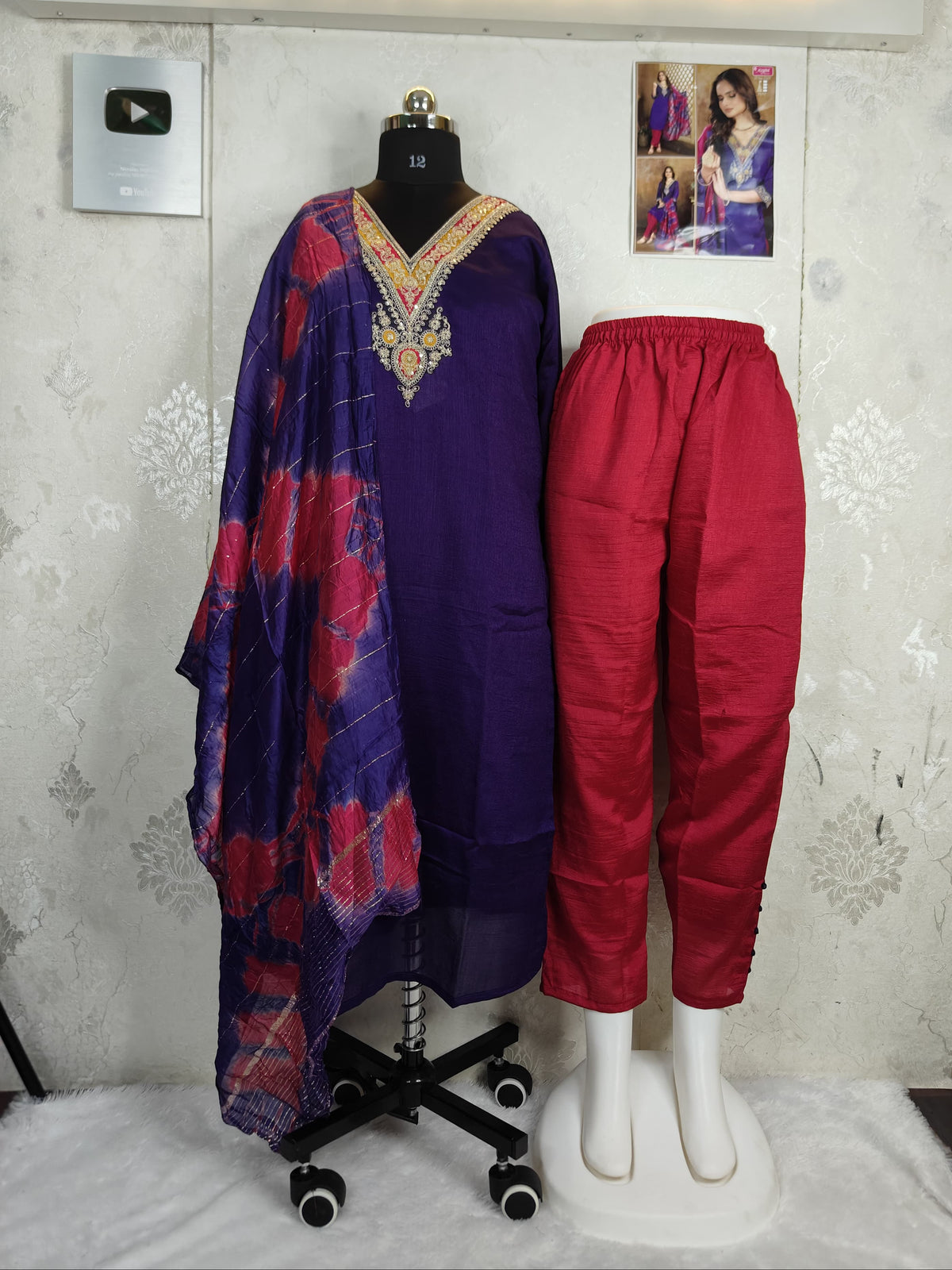 SILK KURTA SET WITH SEQUENCE DUPATTA (Purple with meganta)