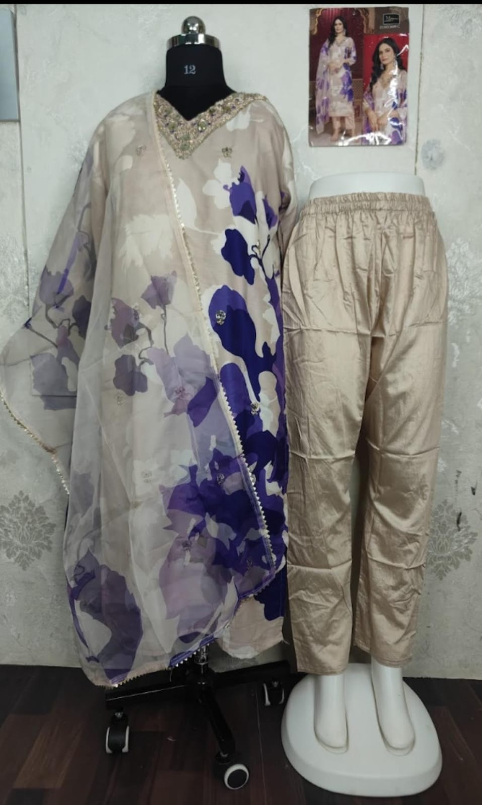 SILK KURTA SET WITH ORGANZA DUPATTA(purple)