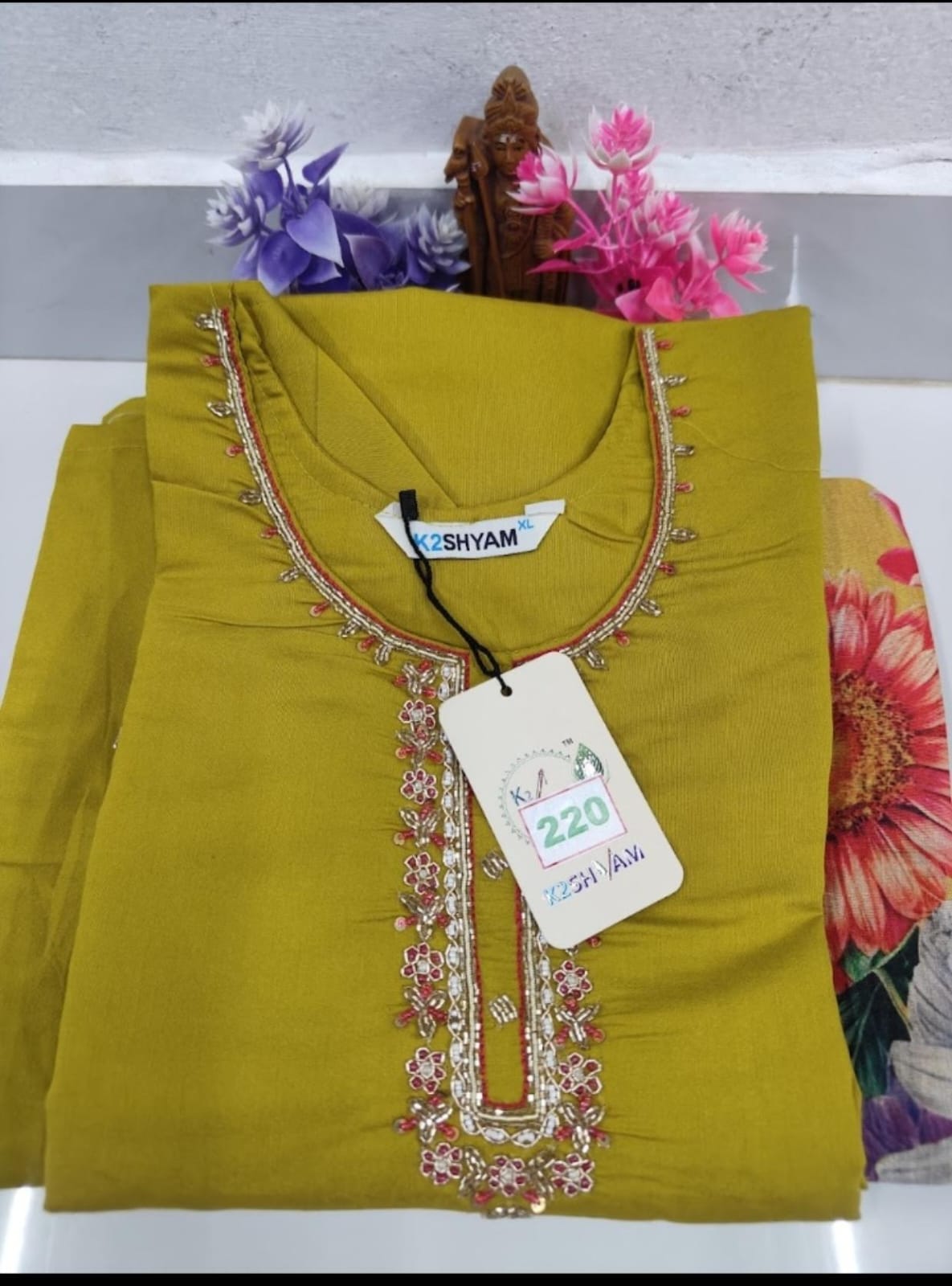 SILK KURTA SET WITH DUPATTA(Lime green)
