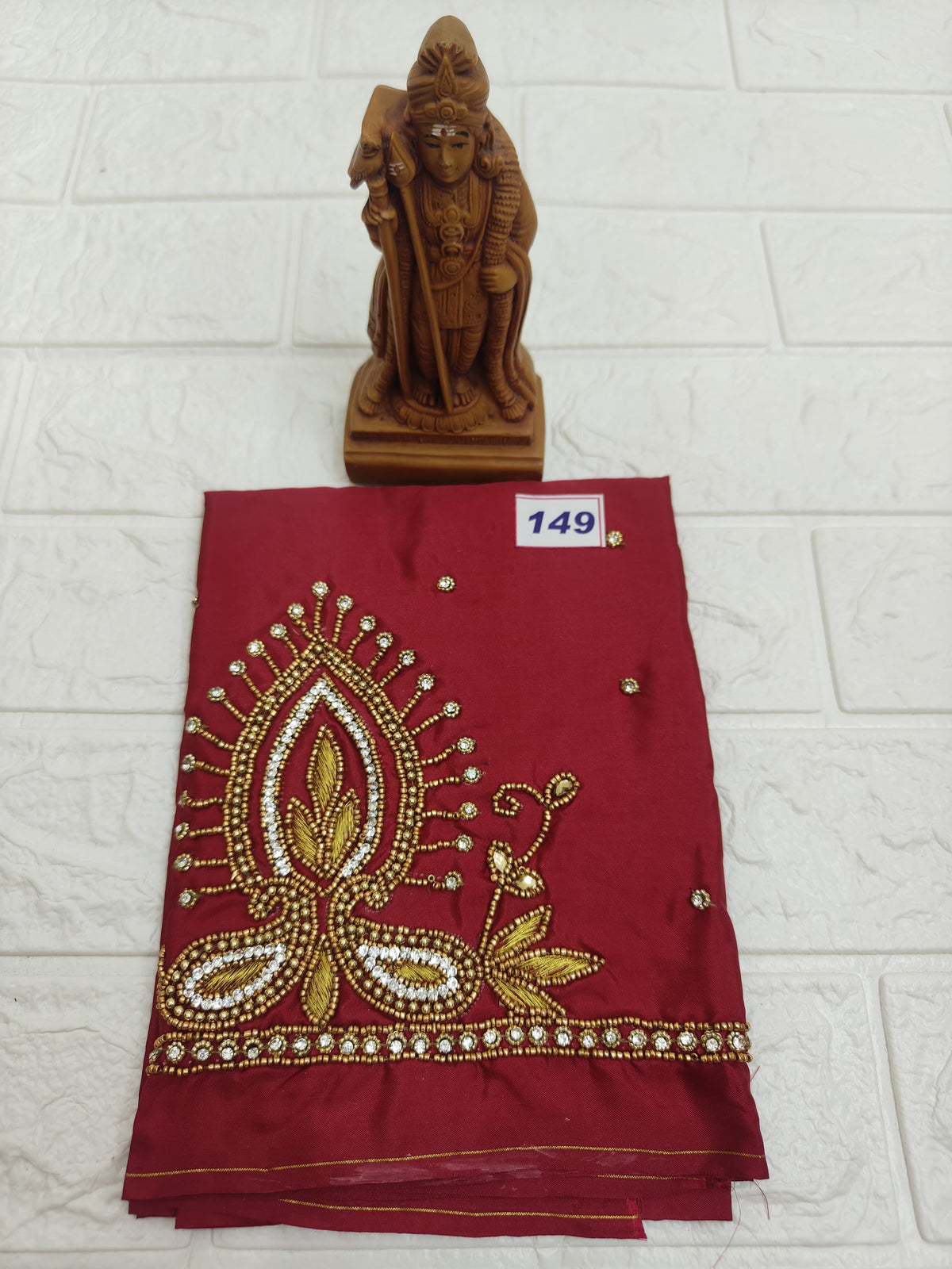 Aari Work Silk Blouse Material (Dark Red 149)