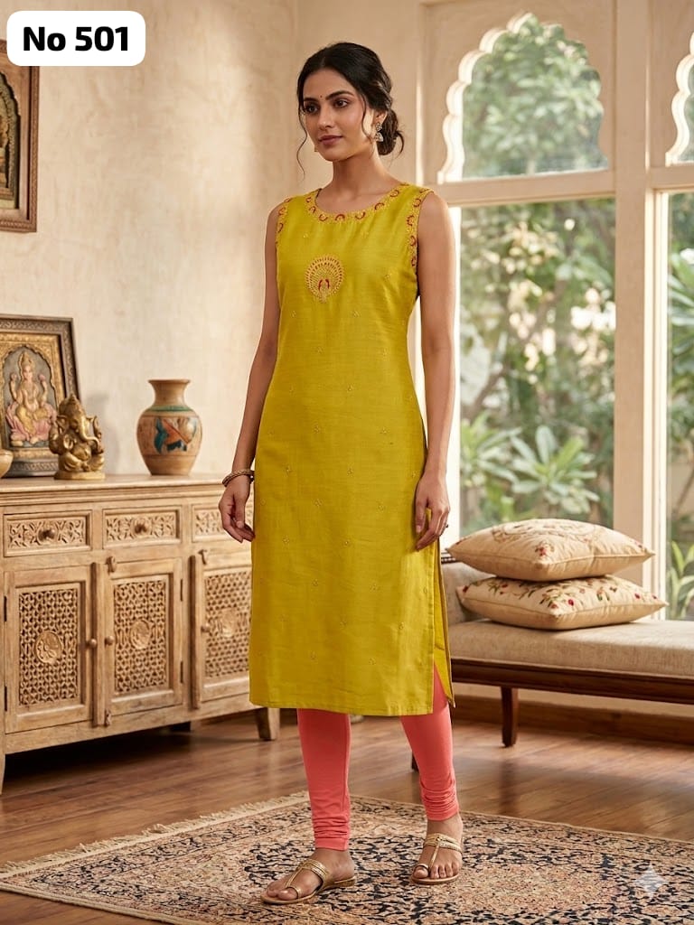 Vertican Silk Embroidery Kurti (Sleeve Inside) (No 501)