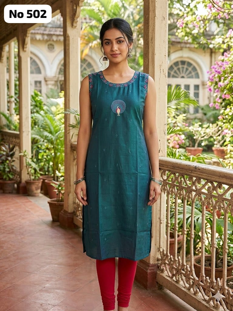 Vertican Silk Embroidery Kurti (Sleeve Inside) (No 502)