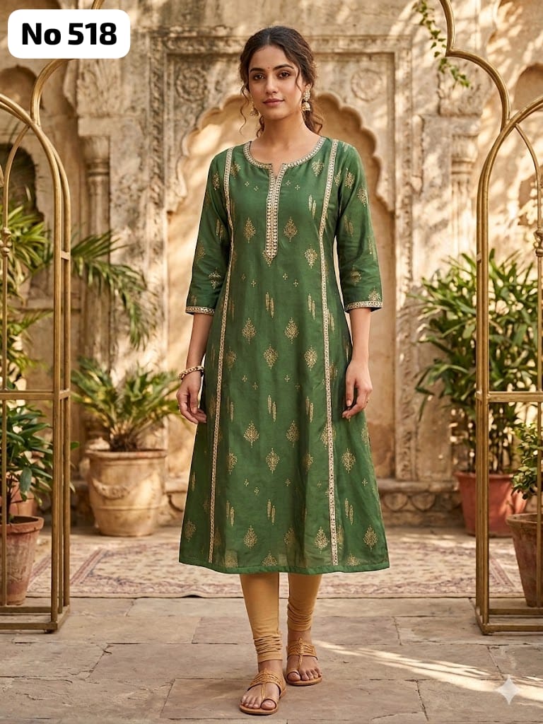 Silk Embroidery Aline Kurti (No 518)