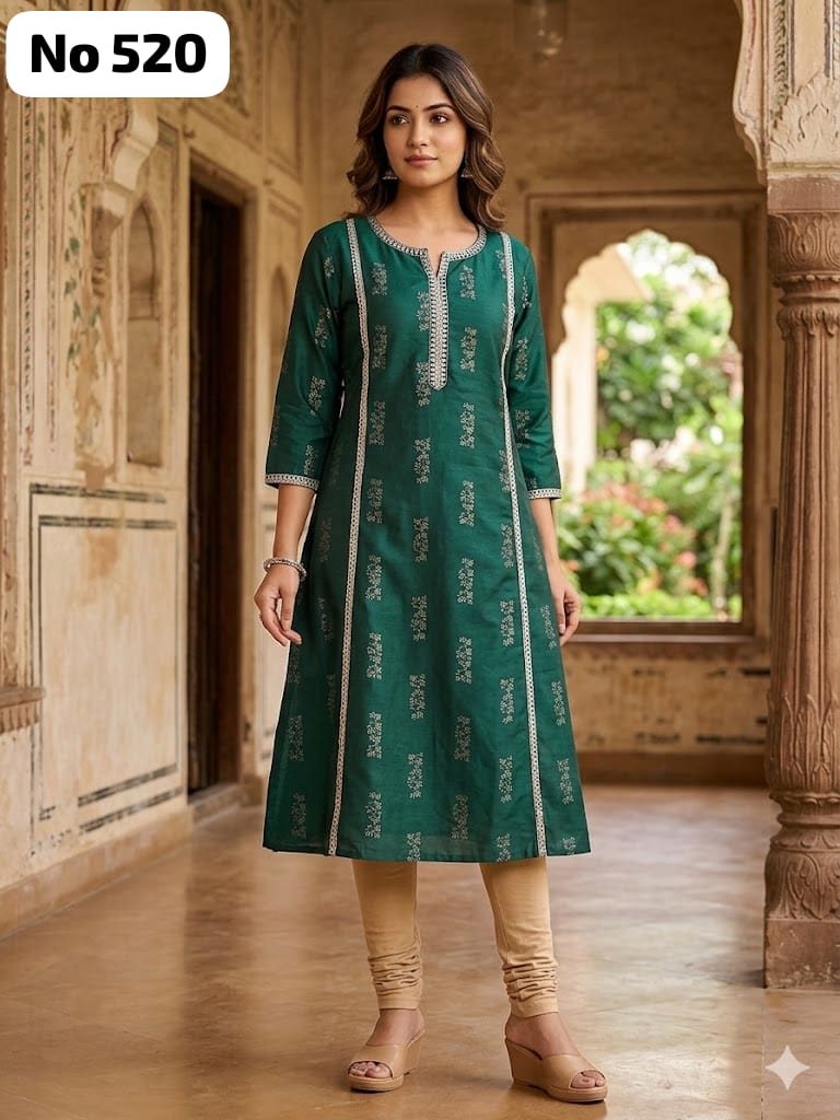 Silk Embroidery Aline Kurti (No 520)