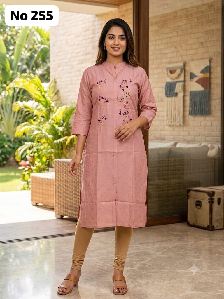 Embroidery Silk Aline Model Side Open Kurti (No 255)