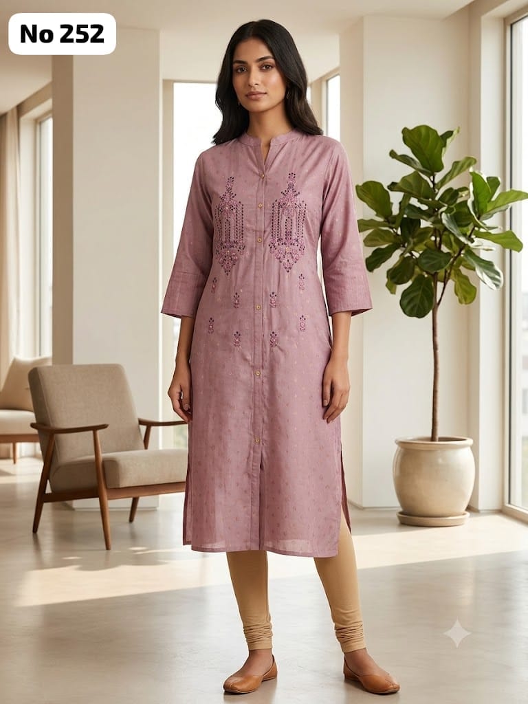 Embroidery Silk Aline Model Side Open Kurti (No 252)