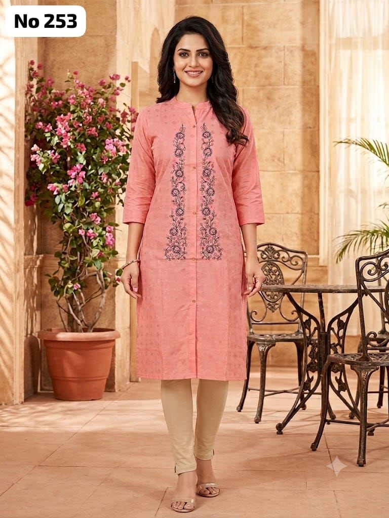 Embroidery Silk Aline Model Side Open Kurti (No 253)