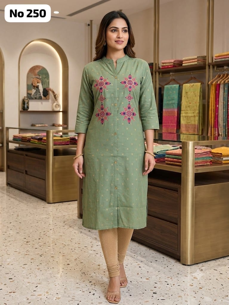 Embroidery Silk Aline Model Side Open Kurti (No 250)