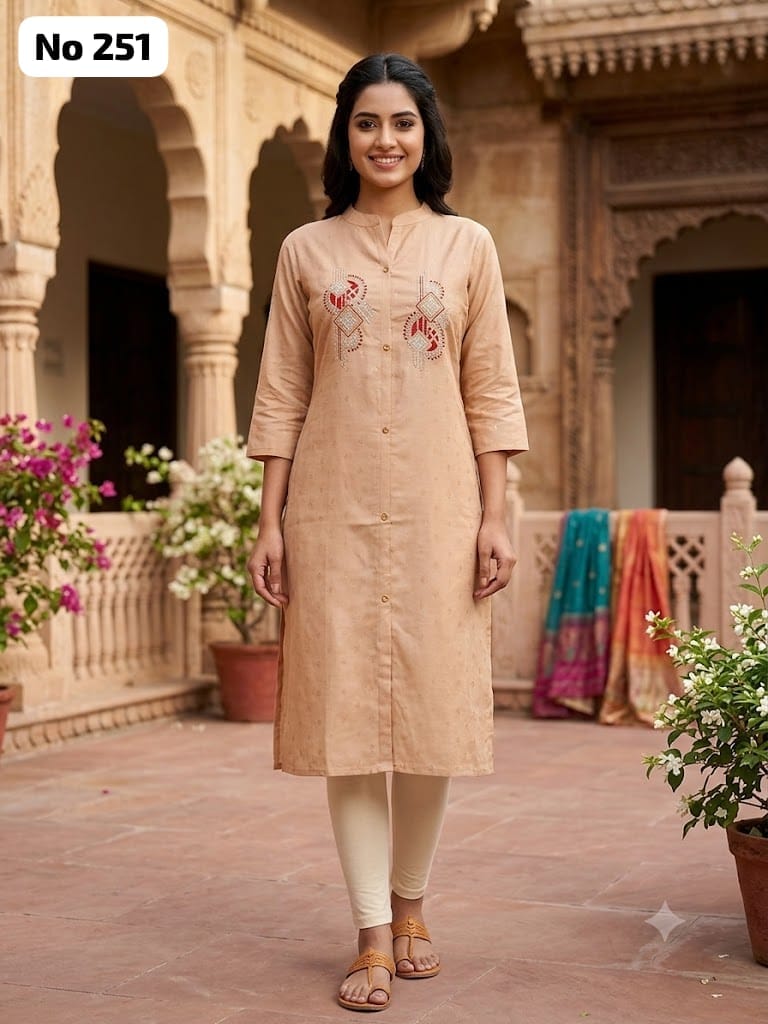 Embroidery Silk Aline Model Side Open Kurti (No 251)