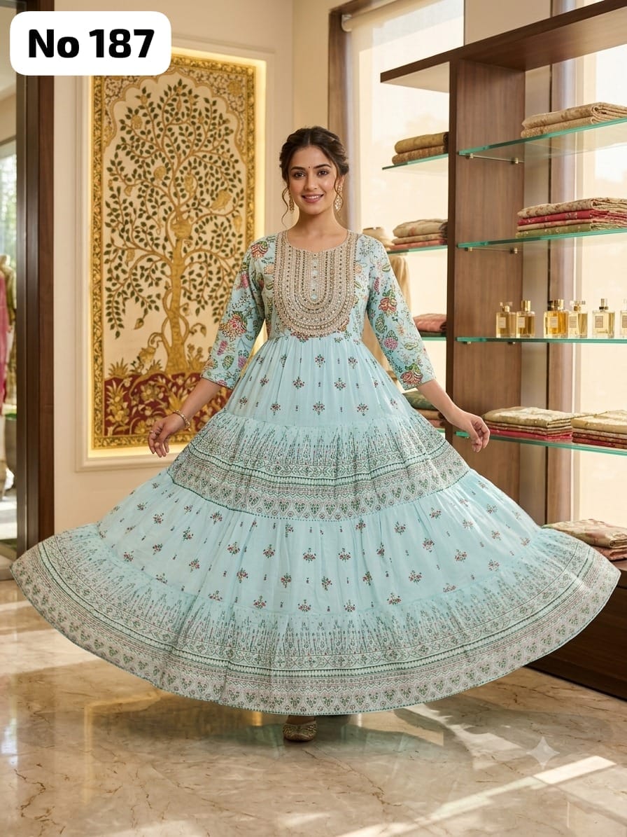 Mirror Work Mul Cotton Gown (No 187)