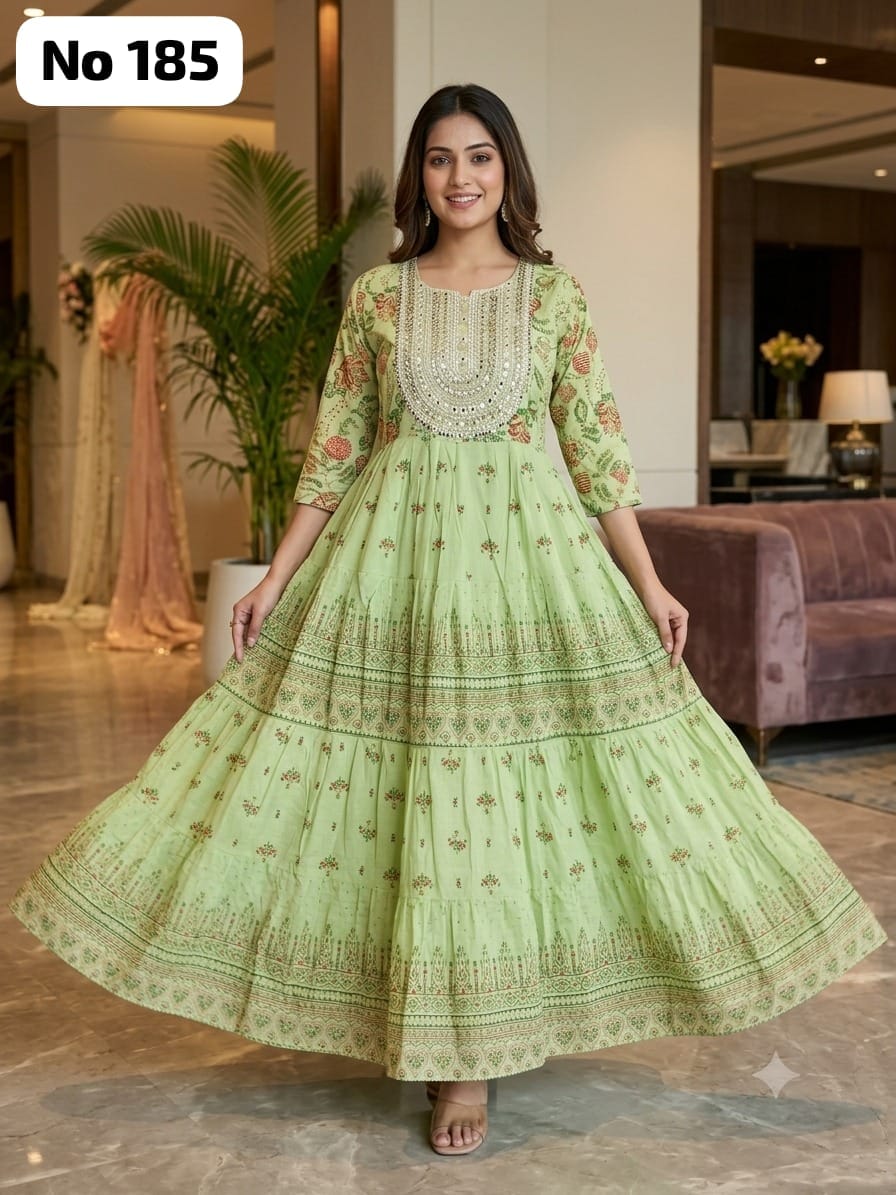 Mirror Work Mul Cotton Gown (No 185)