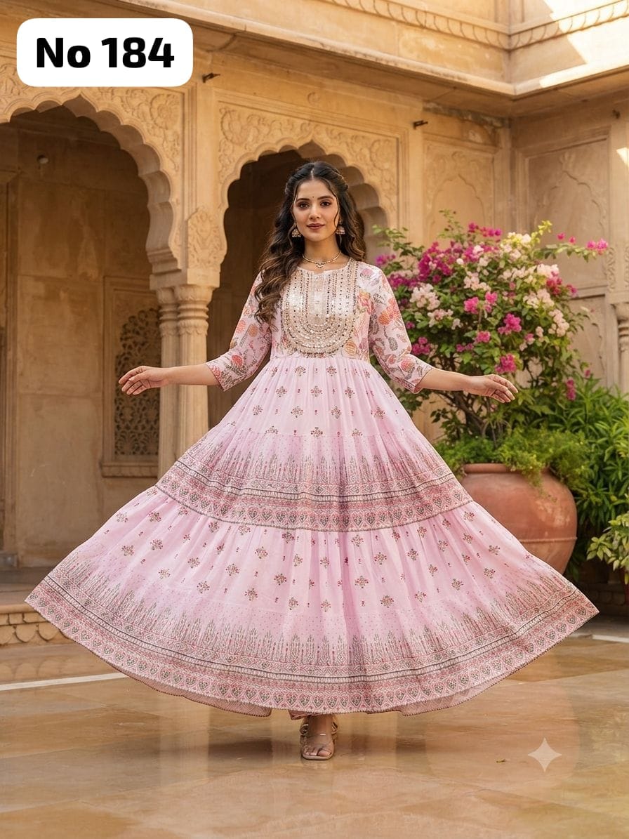 Mirror Work Mul Cotton Gown (No 184)
