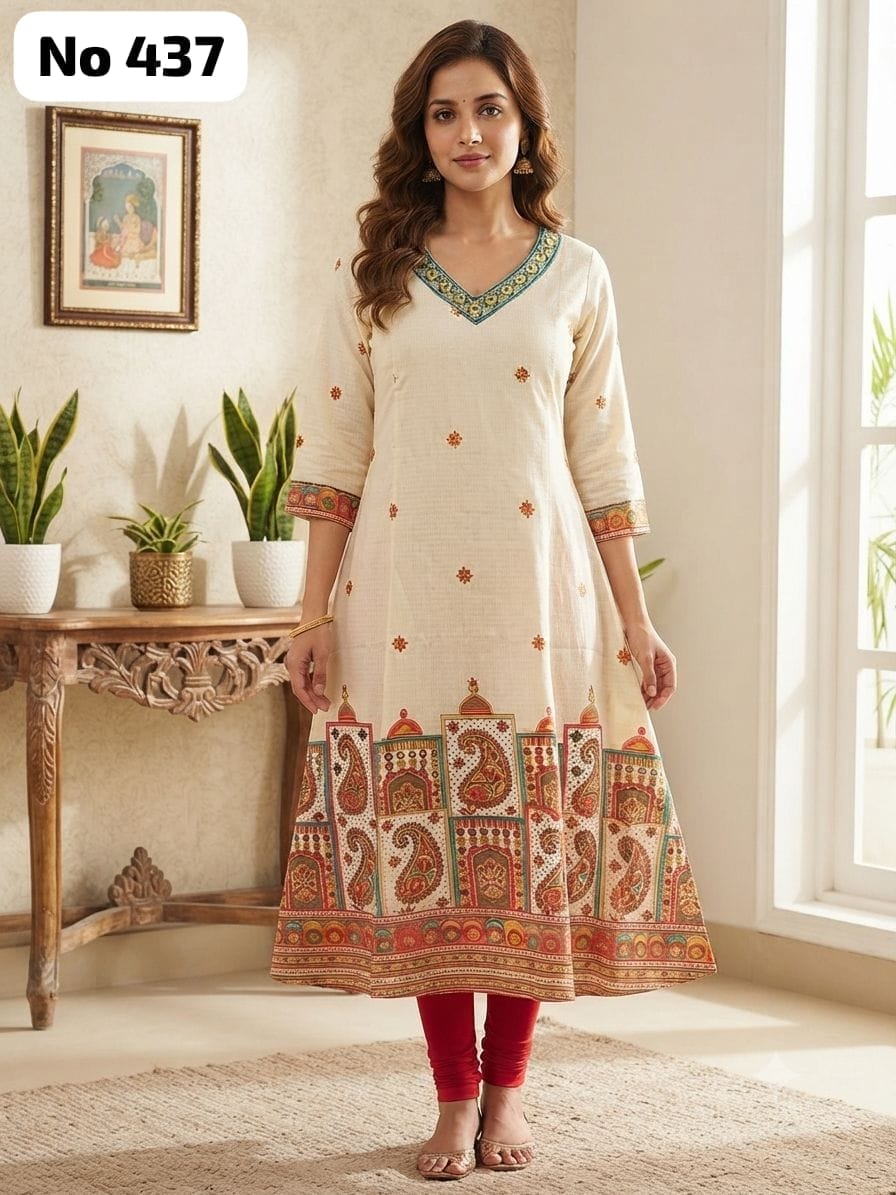 Embroidery Vertican Aline Kurti (No 437)