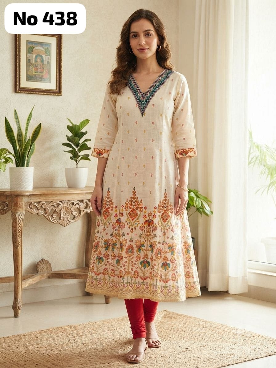 Embroidery Vertican Aline Kurti(No 438)