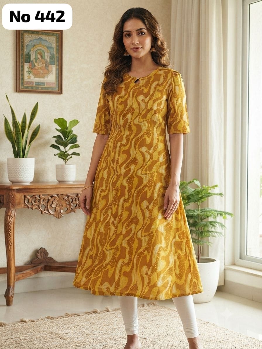 Vertican Aline Kurti With Pot Neck and Puff Hand (No 442)