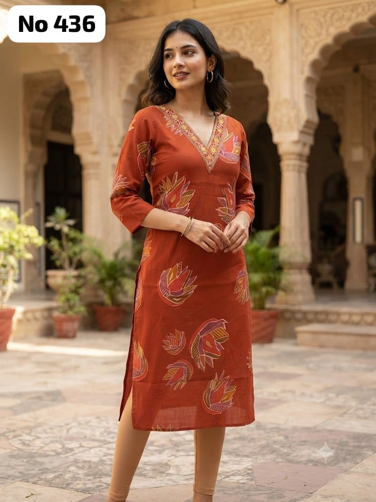 Embroidery Vertican Side Open Kurti (No 436)