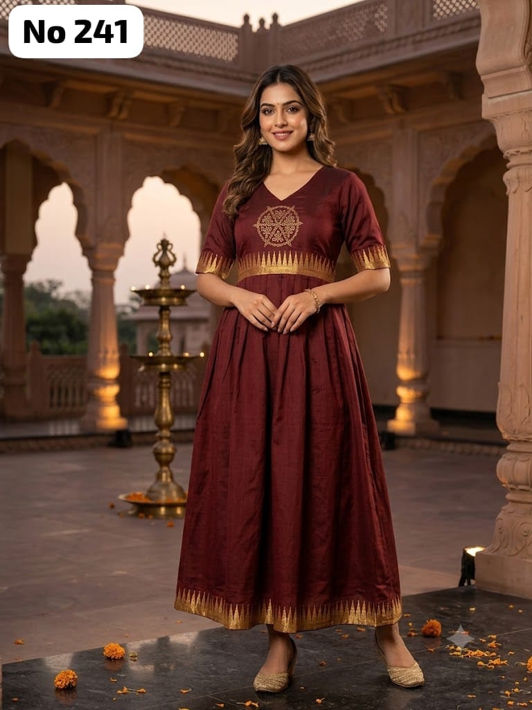 Traditional kolam Raw Silk Gown (No 241)