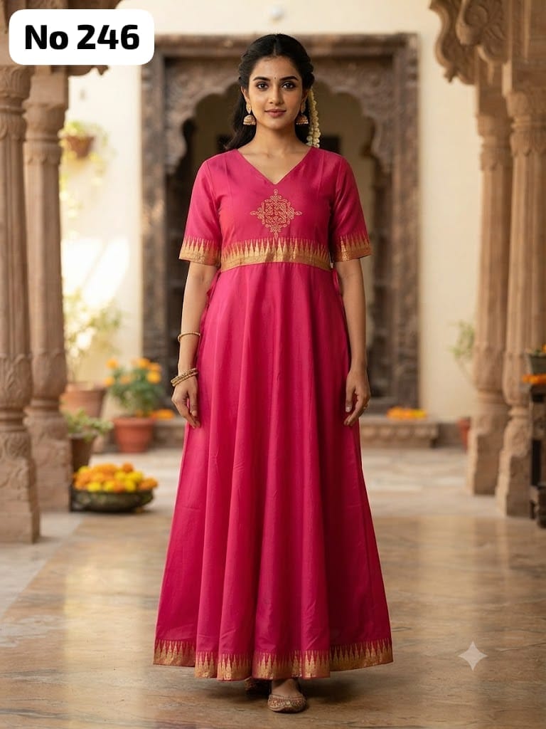 Traditional kolam Raw Silk Gown (No 246)