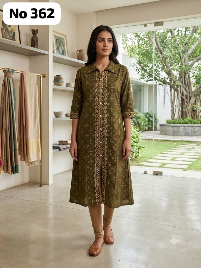 Embroidery Coller Aline Kurti (No 362)