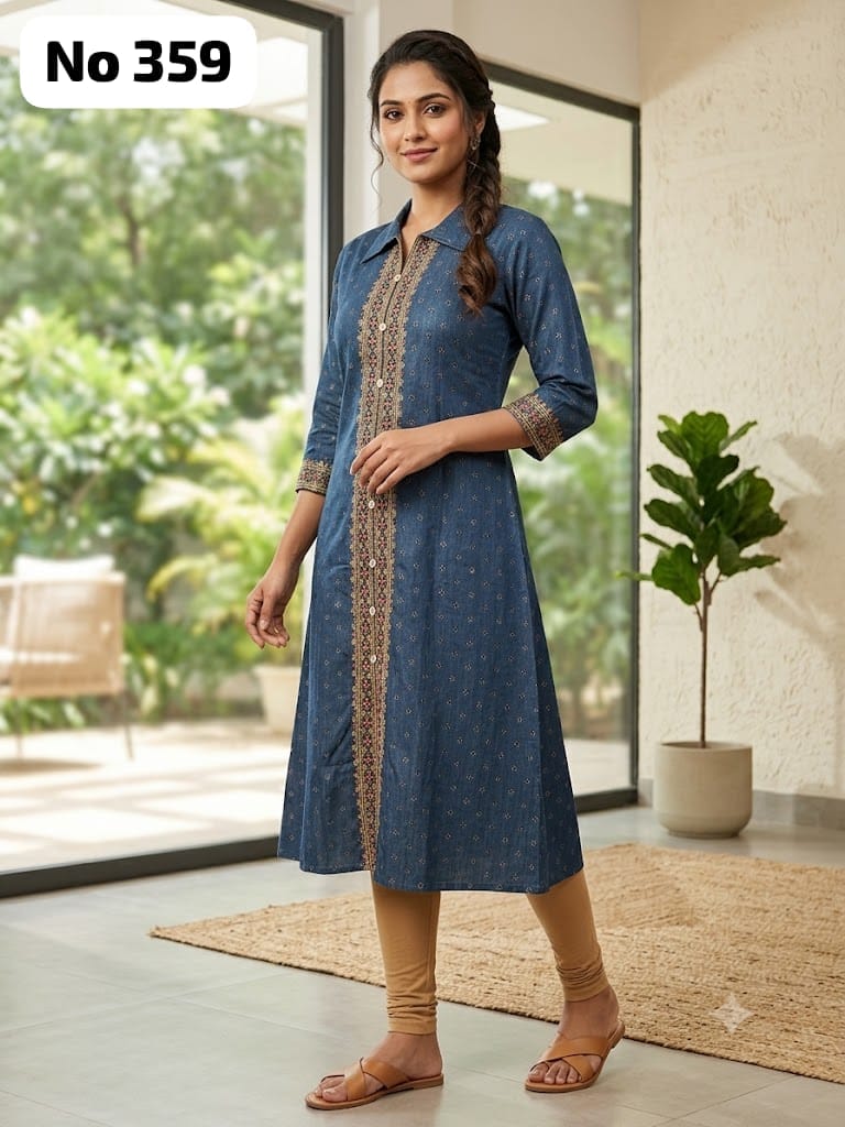 Embroidery Coller Aline Kurti (No 359)