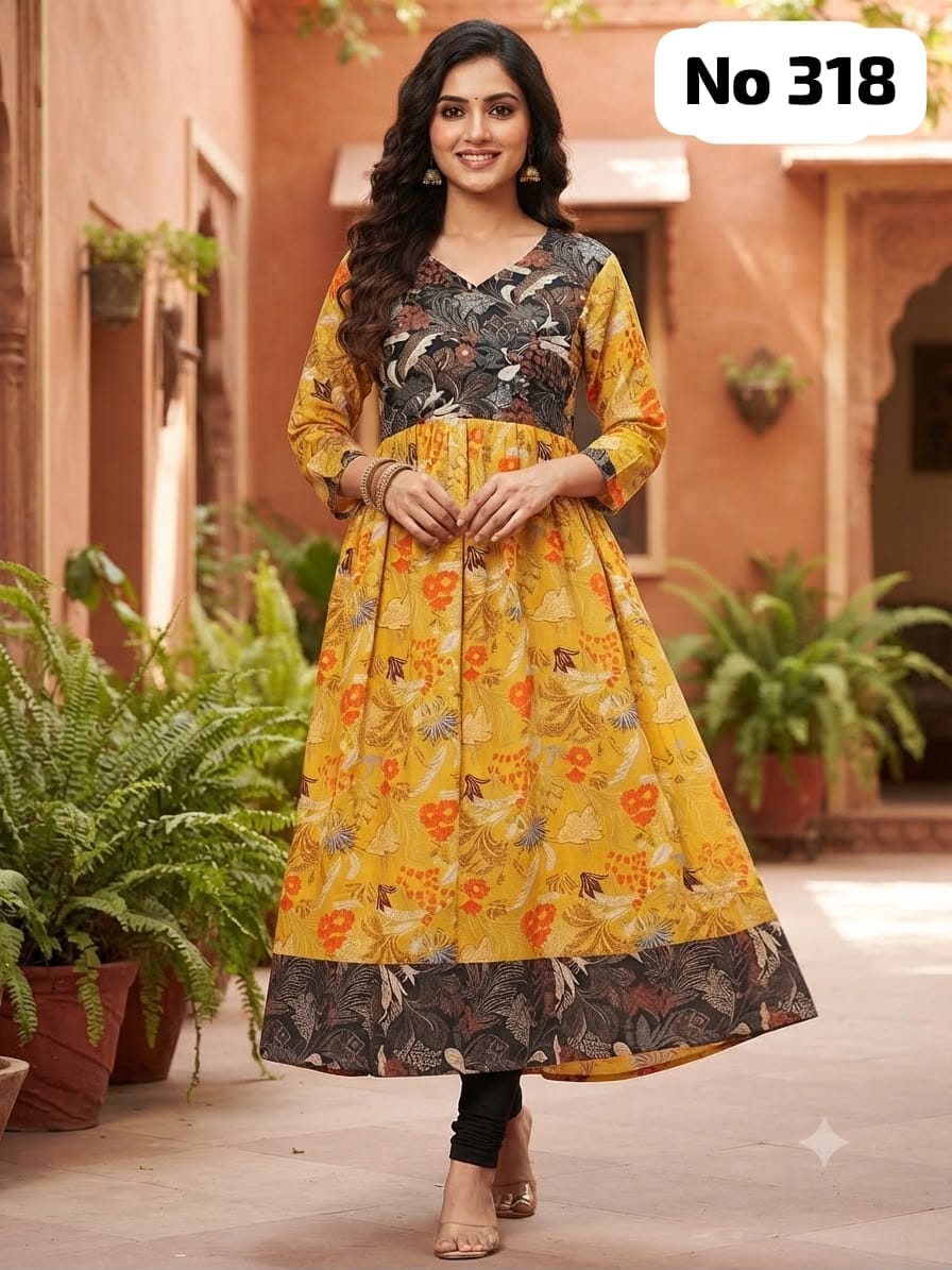 Onview Premium Rayon  Anarkali Gown with Foil Print (No 318)