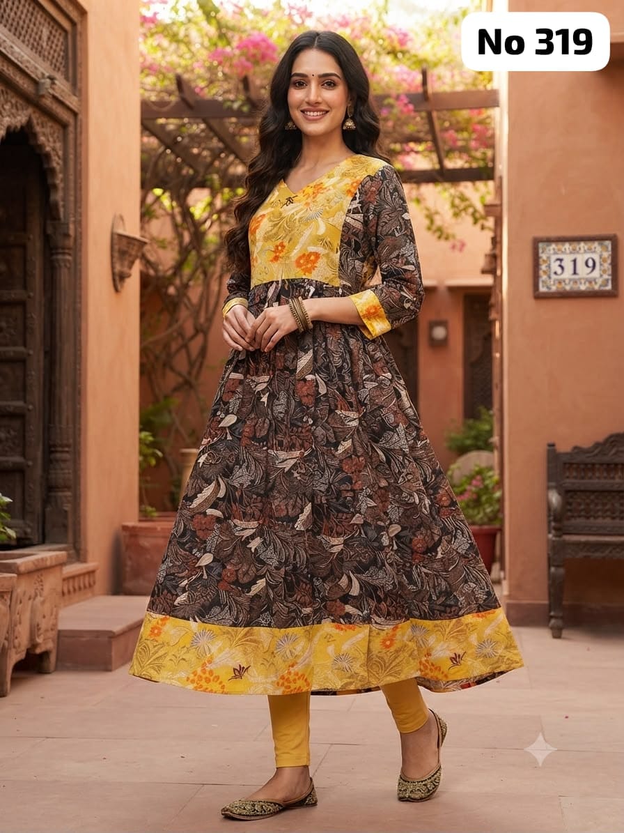 Onview Premium Rayon  Anarkali Gown with Foil Print (No 319)