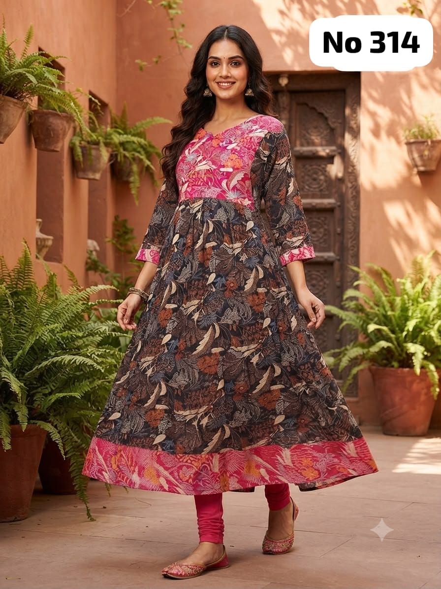 Onview Premium Rayon  Anarkali Gown with Foil Print (No 314)