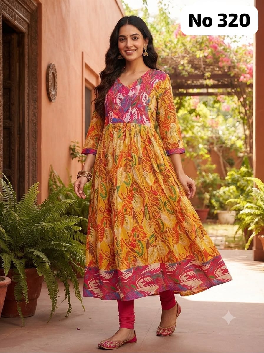 Onview Premium Rayon  Anarkali Gown with Foil Print (No 320)