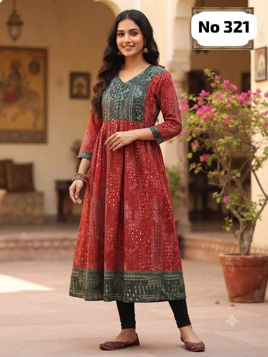 Onview Premium Rayon  Anarkali Gown with Foil Print (No 321)