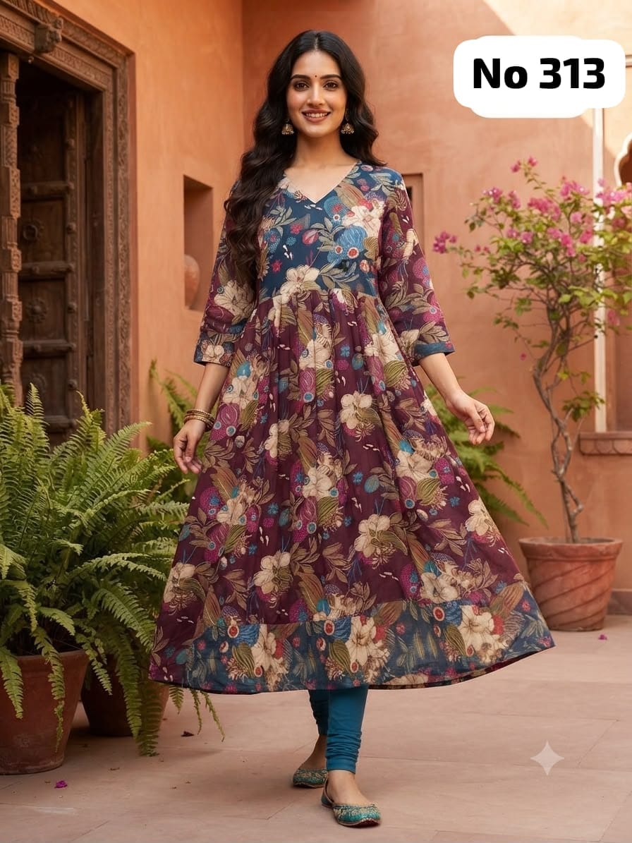 Onview Premium Rayon  Anarkali Gown with Foil Print (No 313)