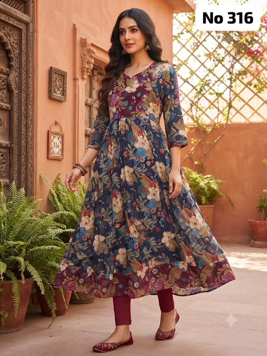 Onview Premium Rayon  Anarkali Gown with Foil Print (No 316)