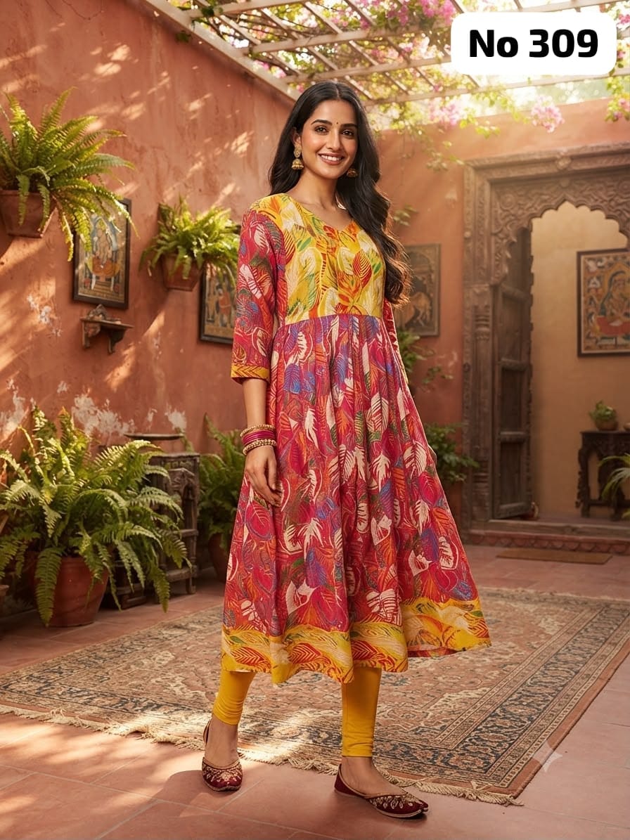 Onview Premium Rayon Anarkali Gown with Foil Print (No 309)