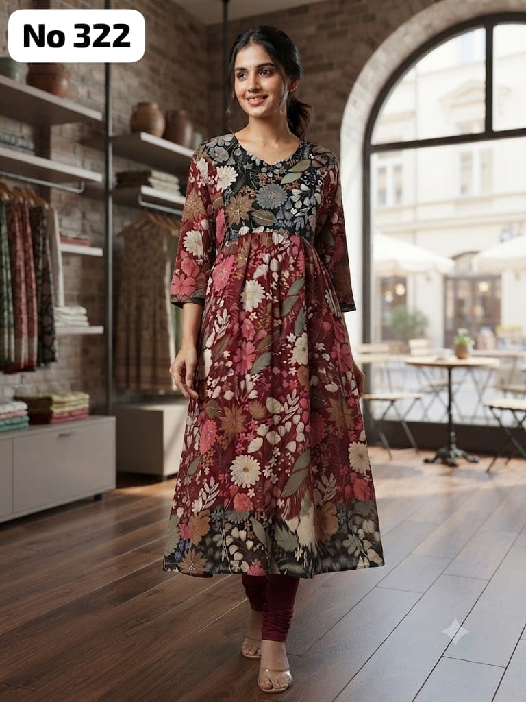 Onview Premium Rayon  Anarkali Gown with Foil Print (No 322)