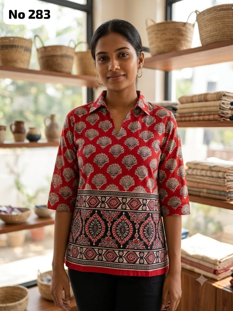Kalamkari Cotton Short Top (No 283)