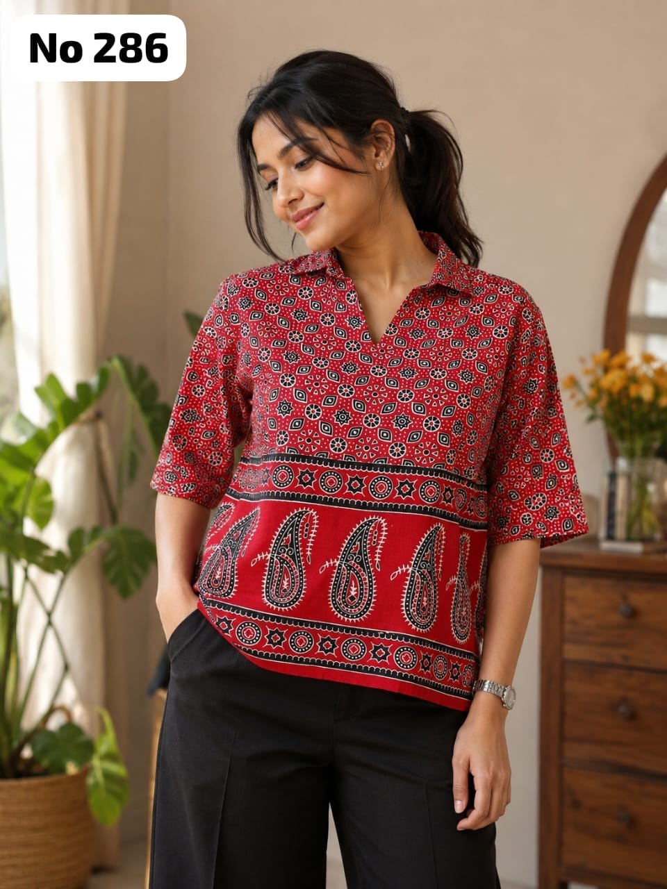Kalamkari Cotton Short Top (No 286)