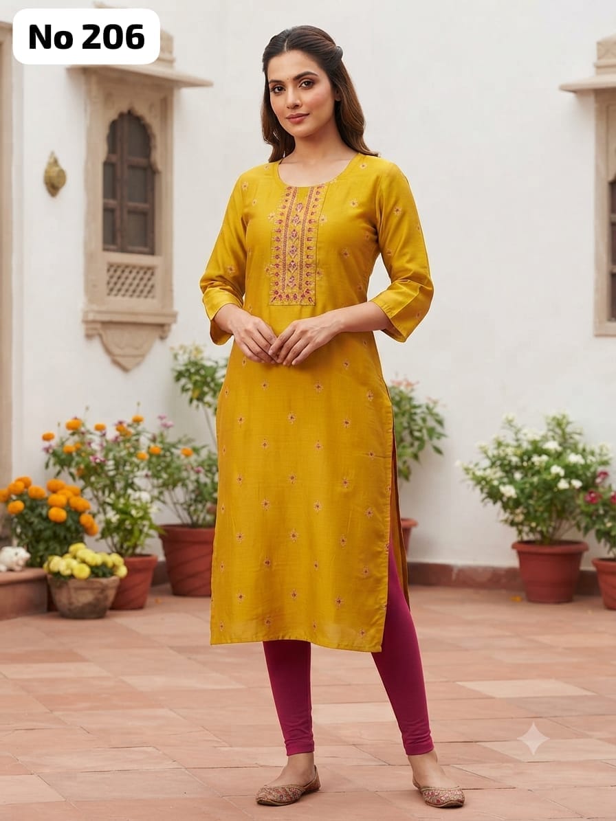 Embroidery Silk Side Open Kurti (No 206)