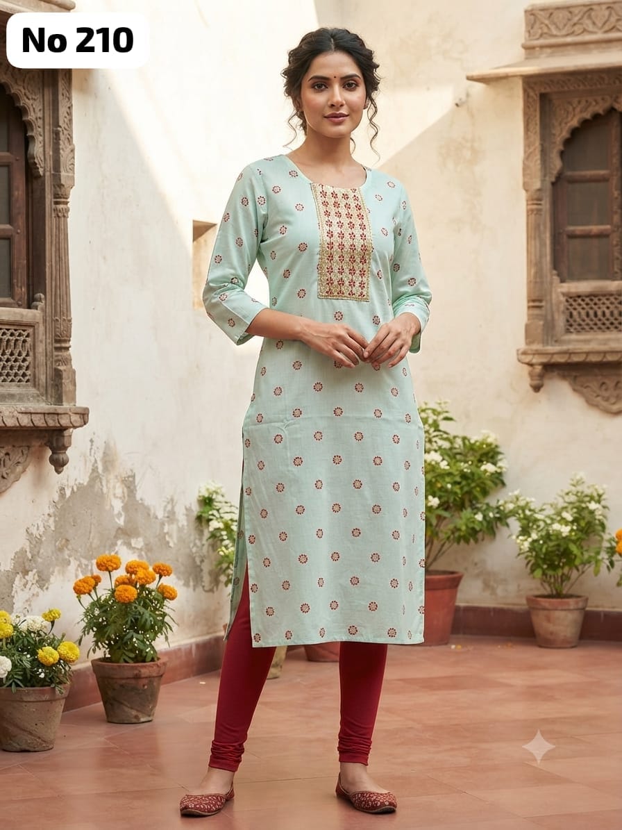 Embroidery Silk Side Open Kurti (No 210)