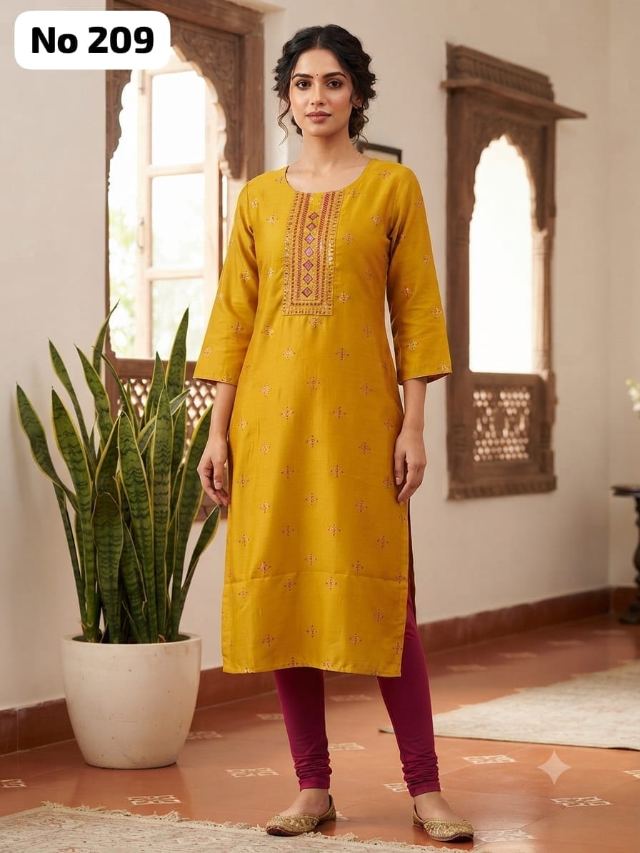 Embroidery Silk Side Open Kurti (No 209)