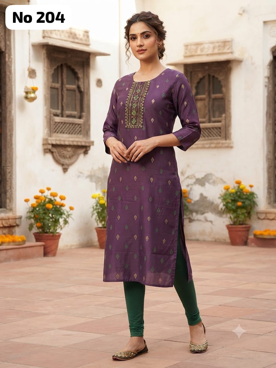 Embroidery Silk Side Open Kurti (No 204)