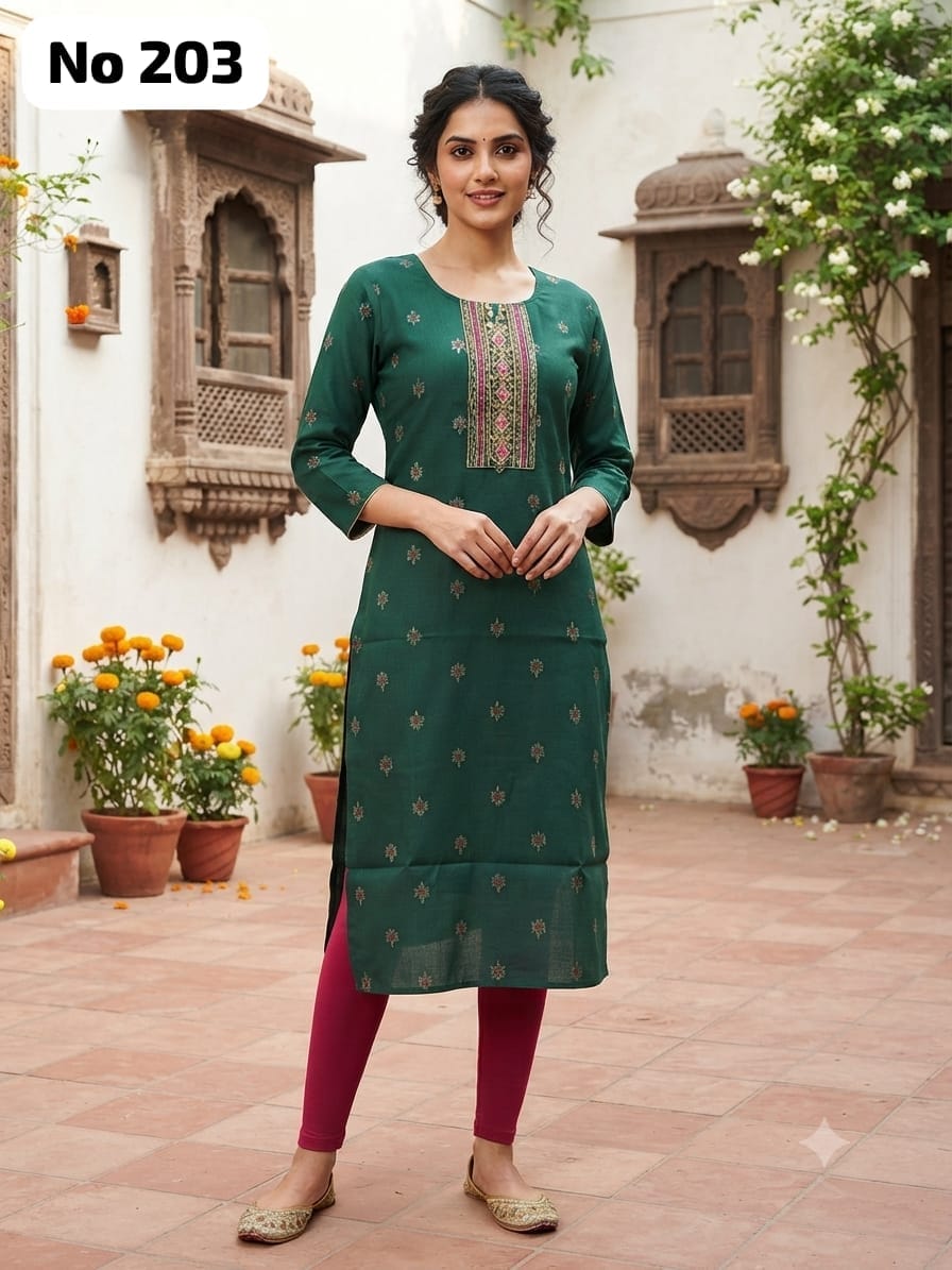 Embroidery Silk Side Open Kurti (No 203)