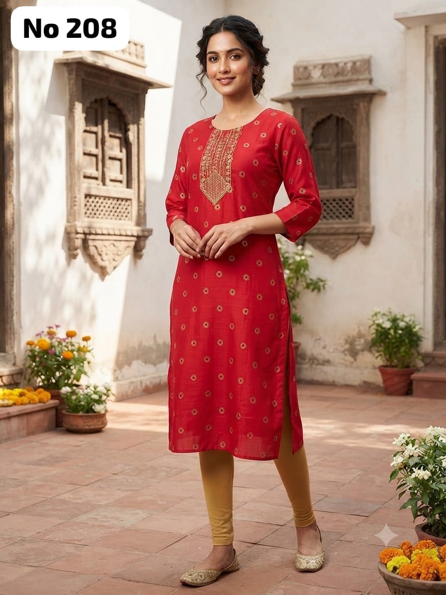 Embroidery Silk Side Open Kurti (No 208)