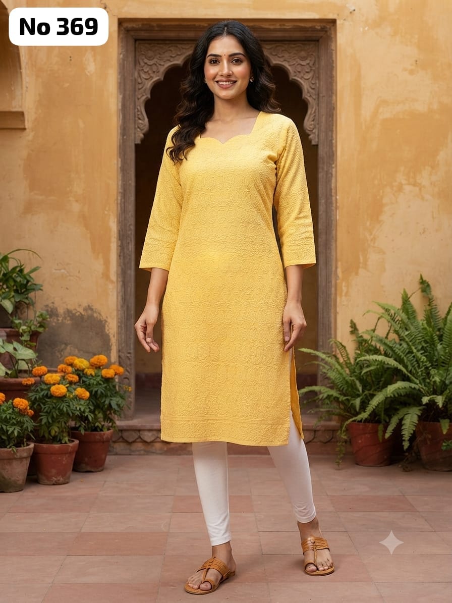Onview Chikankari Side Open Kurtis (No 369)