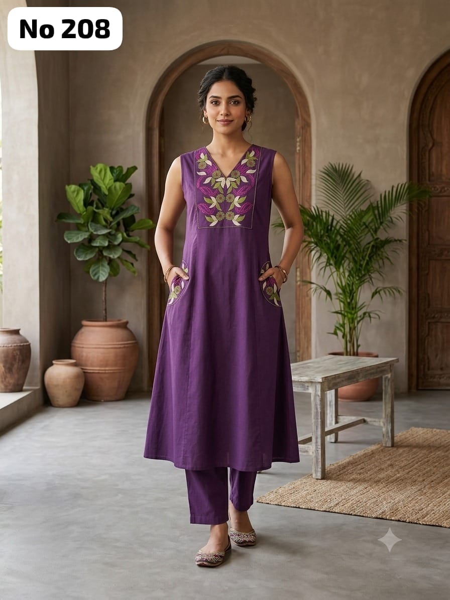 Embroidery Cotton Aline Co-ords (Sleeve Inside) (No 208)