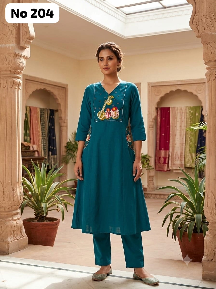 Embroidery Cotton Aline Model Side Open Co-ords (No 204)