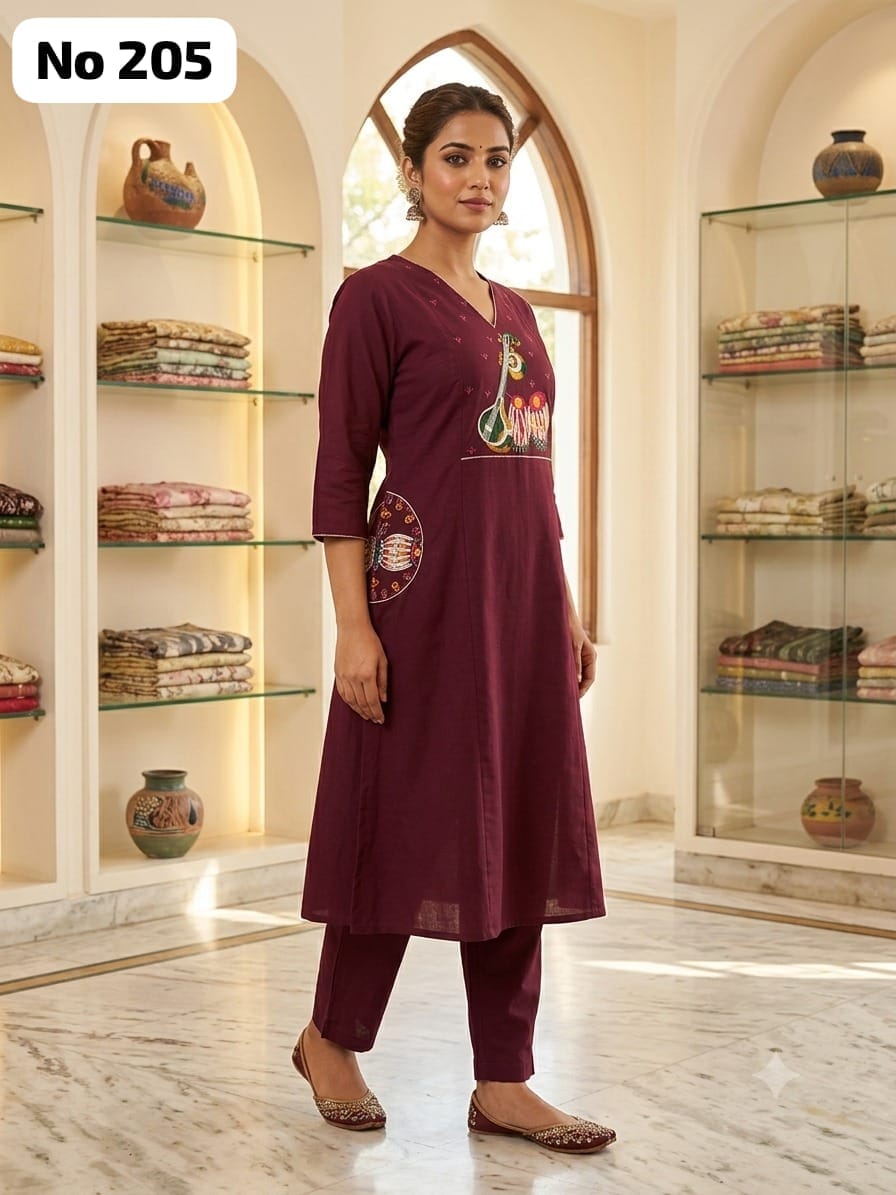 Embroidery Cotton Aline Model Side Open Co-ords (No 205)