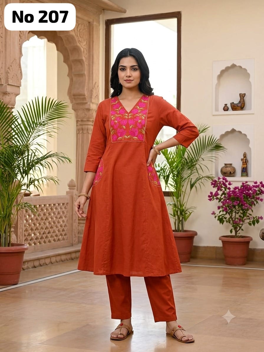 Embroidery Cotton Aline Model Side Open Co-ords (No 207)